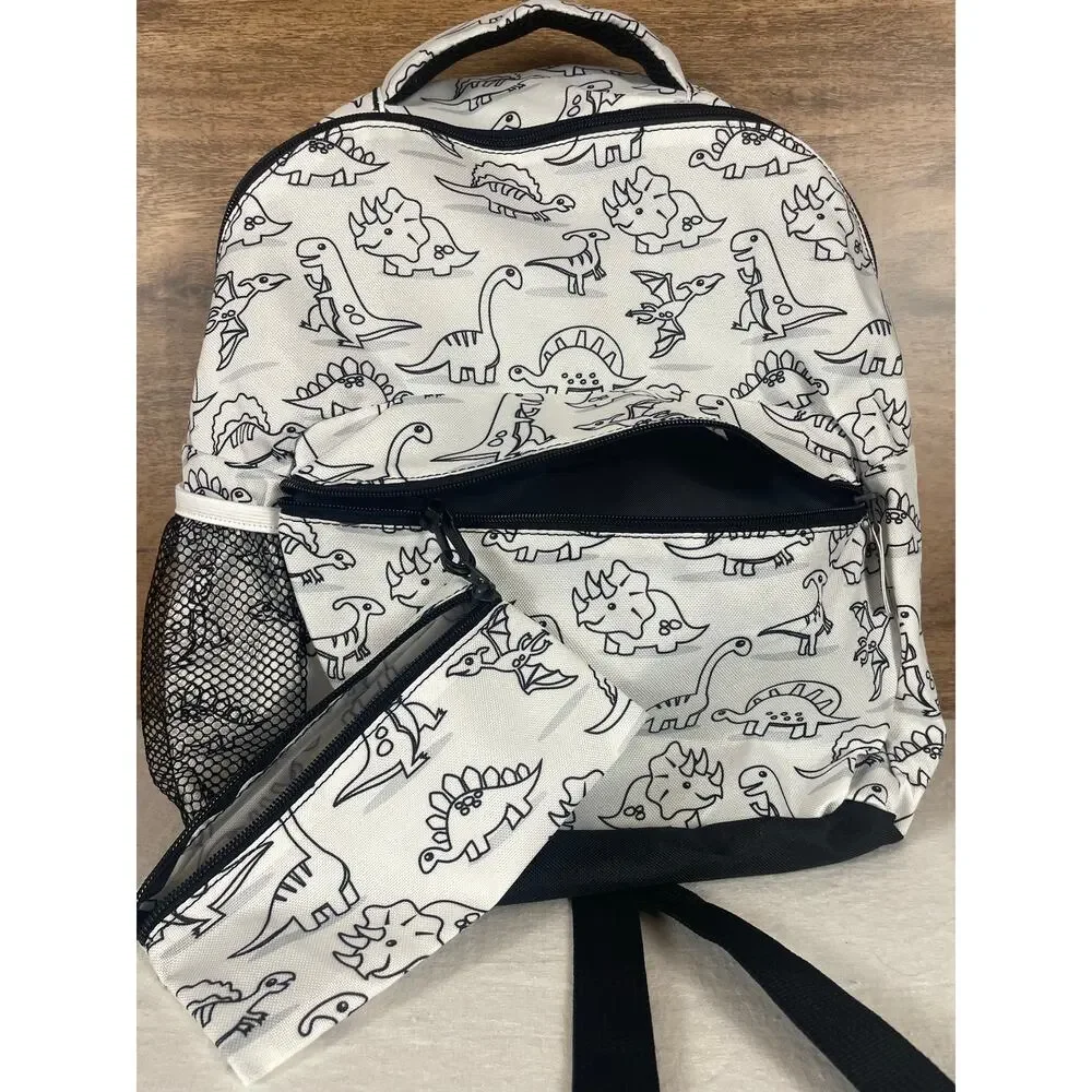 DIY Color Your Own Dinosaur Backpack Pencil Case Set Kids Costco School Bag 2pc